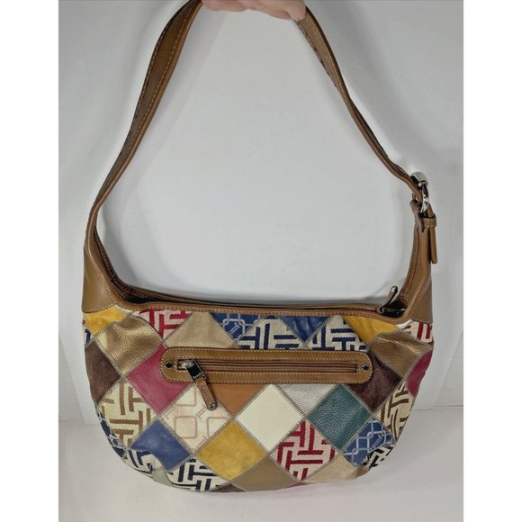 Tignanello Multi Color Suede Patchwork and Brown Leather Shoulder Bag - Picture 2 of 16